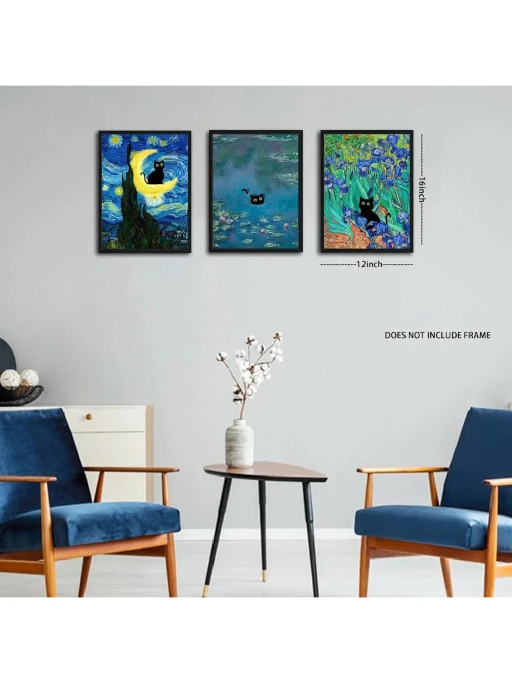 Cute Black Cat Wall Art Set of 9, Vintage Aesthetic Animal Prints for Home Decor